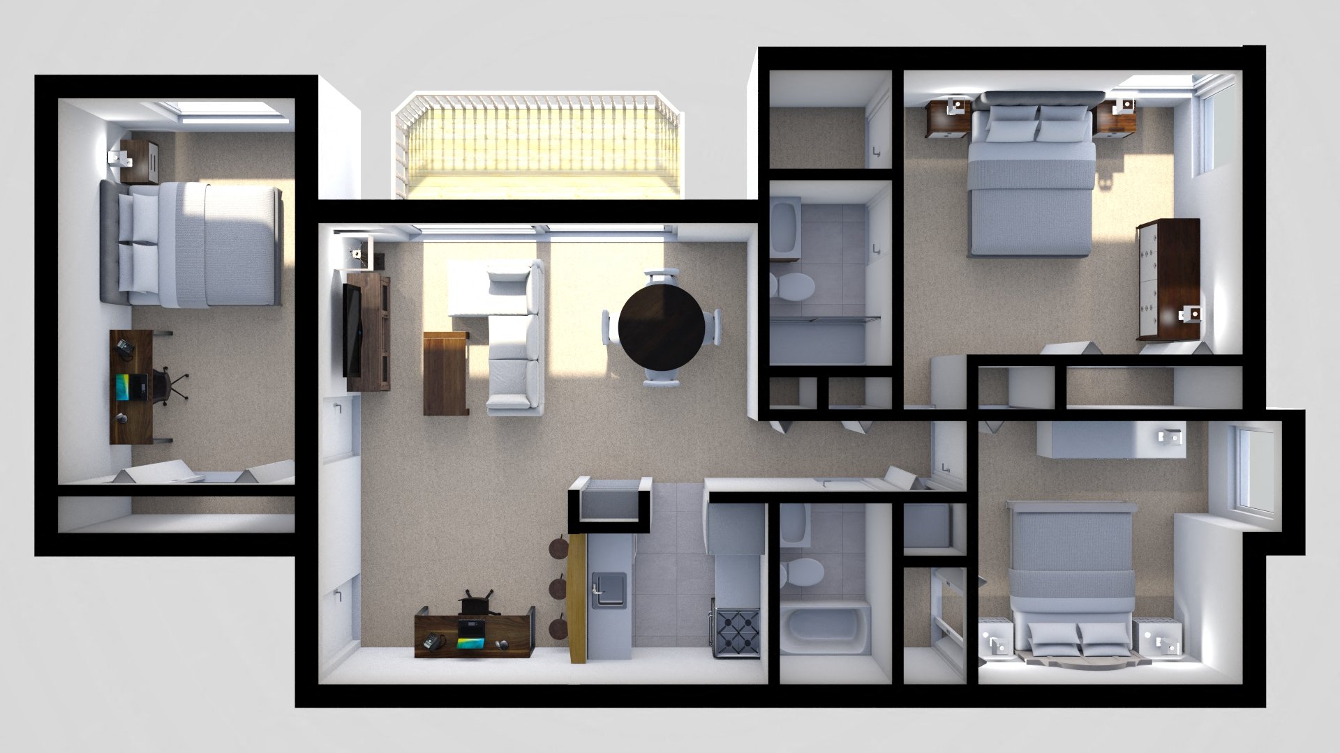Floor plan for 2 beds, 2 baths, 1113 sqft